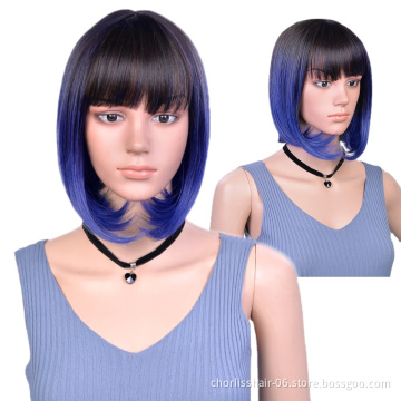 Wholesale Best Colourful Bob Short Heat Resistance Wig Hot Sale Cheap Nature 12 Inch Synthetic Hair Wigs With Highlights